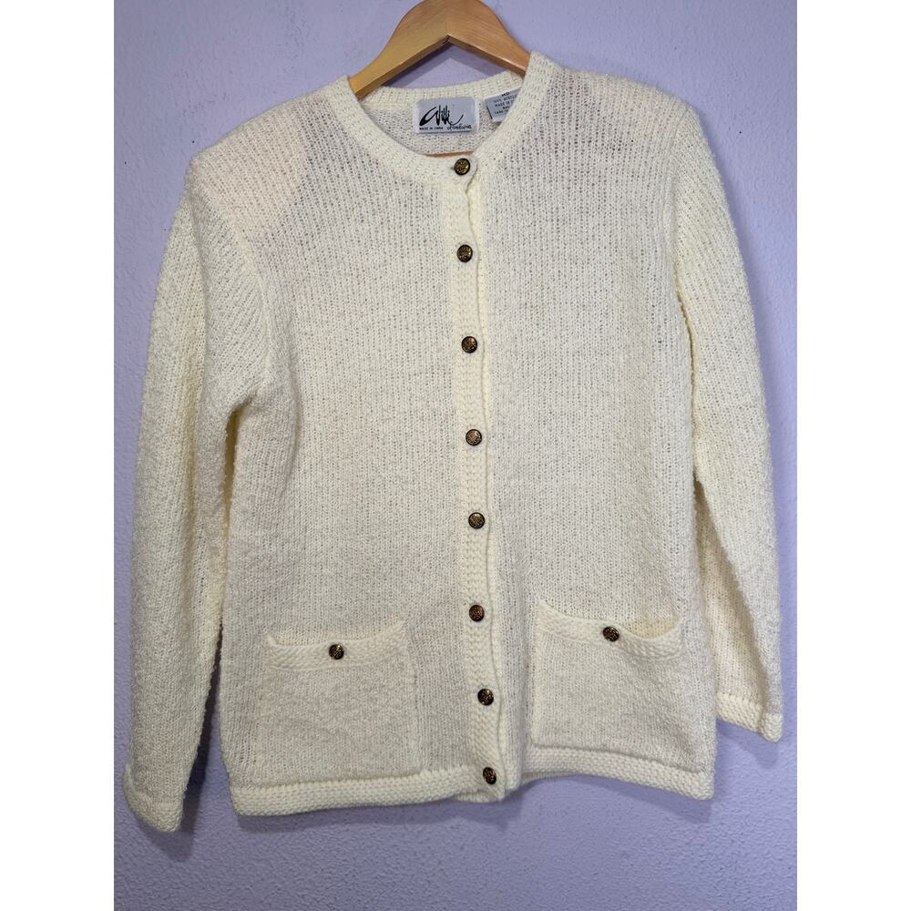 Vintage Willi of California Cardigan Ivory Knit Cottagecore M‎ Preppy Classic